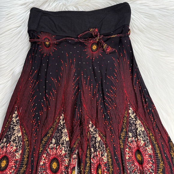 Maroon and Black Paisley Bohemian Wide Leg Pants - Picture 2 of 5